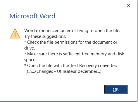 Microsoft Office Error Dialog